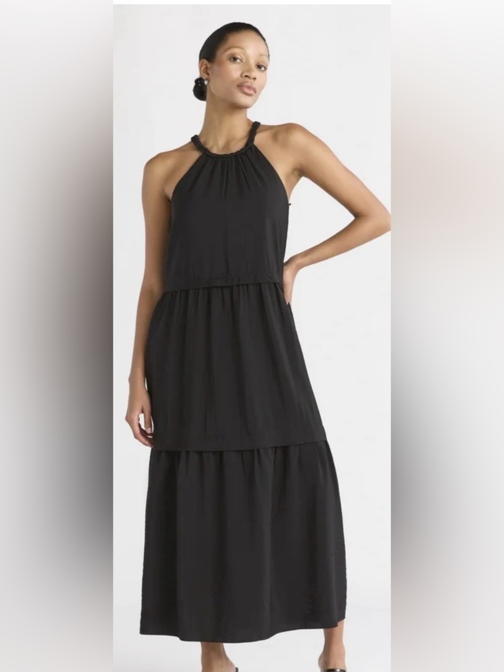 Tahari Black Halter Tiered Maxi Dress